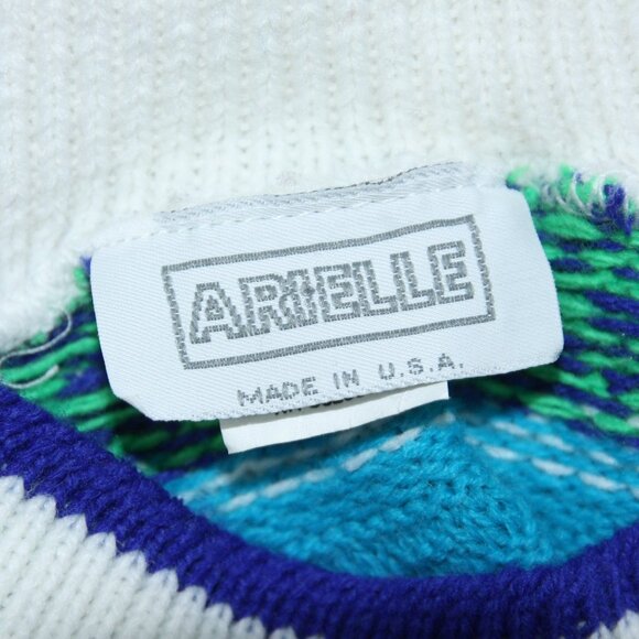 Vintage Arielle Fair Isle Stripe Graphic Winter Ski Sweater Blue 1980s L Unisex - Picture 5 of 5